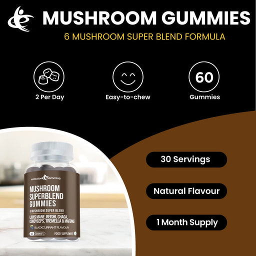 Mushroom Super Blend Gummies with Lion's Mane, Chaga, Cordyceps, Tremella, Maitake & Reishi Mushroom - Evolution Slimming