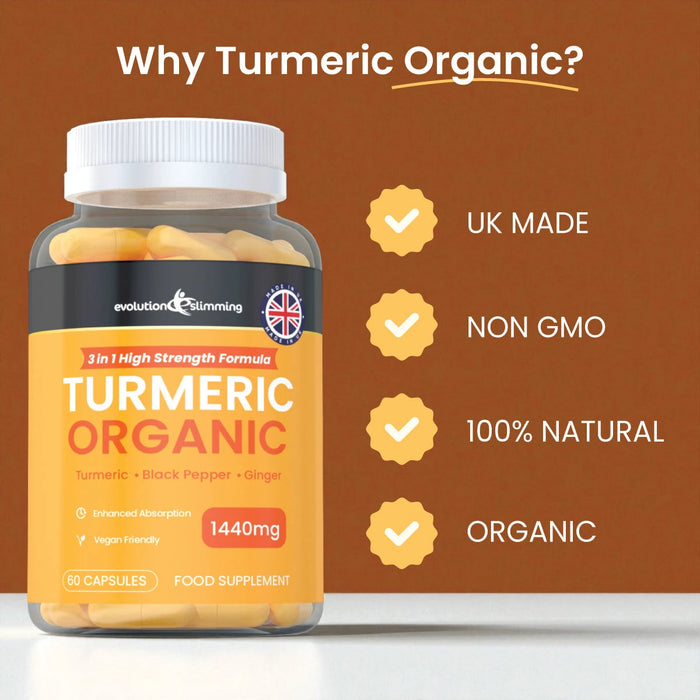 Organic Turmeric Capsules 1440mg – High-Strength Turmeric, Ginger & Black Pepper Evolution Slimming