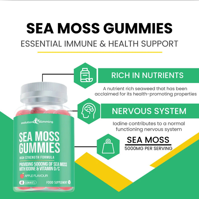 Sea Moss Gummies with Iodine, Vitamin C & Vitamin D -  Anti-Inflammatory & Immunity Support Evolution Slimming