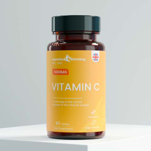 Comprimidos de vitamina C de 1000 mg, aptos para vegetarianos y veganos.