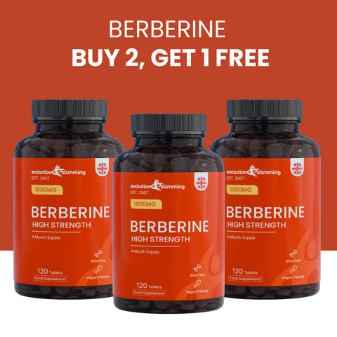 Berberine 1000mg triple pack, buy 2 get 1 free, three bottles of 120 tablets