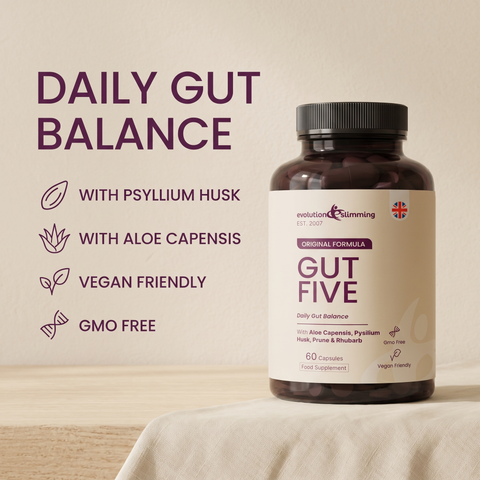 Gut Five daily gut balance product benefits with psyllium husk and aloe capensis